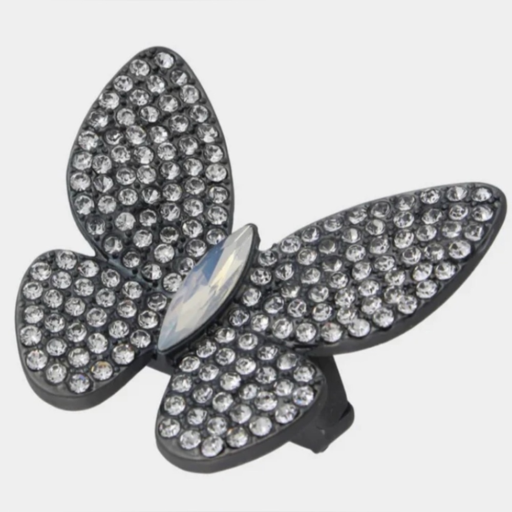 Betsey Johnson Silver Crystal Butterfly Clip Ring - Size 7.5
